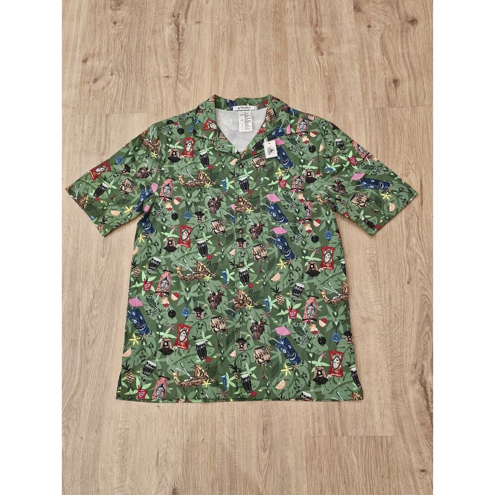 Disney Parks Trader Sams Grog Grotto Enchanted Tiki Bar Hawaiian Shirt S Green